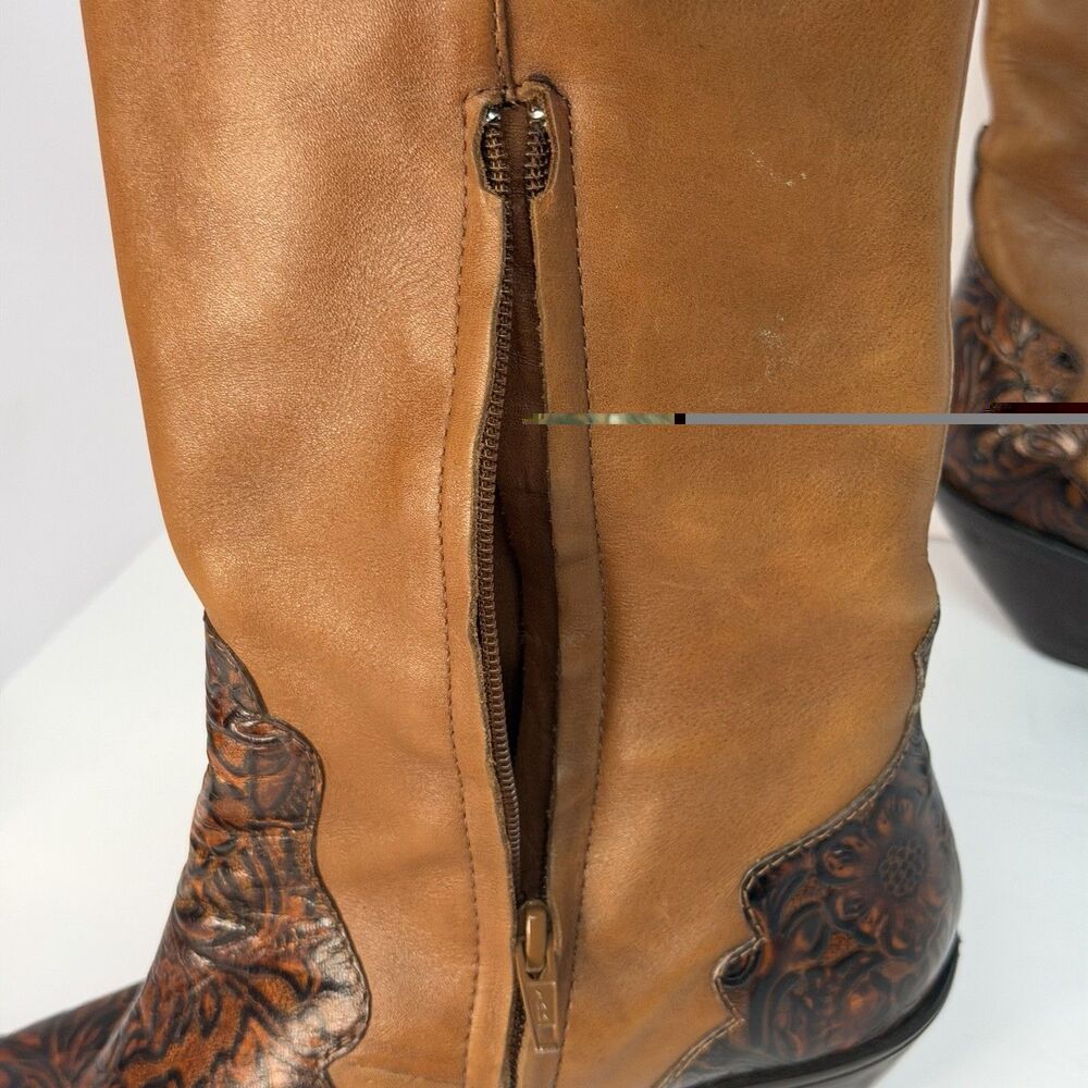 Coldwater Creek Women's 8.5 M Leather Western Boots Tooled Floral Brown Zip - Picture 6 of 16